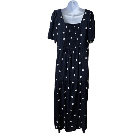 Old Navy Womens Polka Dot Rayon Maxi Dress Size LT Navy Retro Modest Trad Wife - Picture 3 of 7
